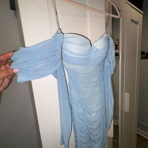 Elegant Blue Off-Shoulder Dress